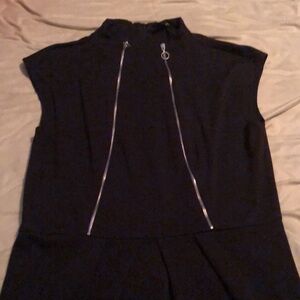 Zoe D Sz 8 double faux gold exposed front zipper/real zipper in back/black dress